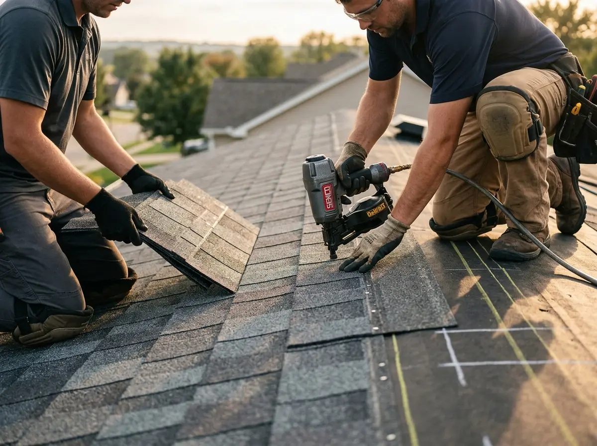 Professional roofer working on a residential roof in Balm